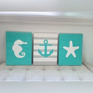 Teal, White, and Gray Canvas Art Set